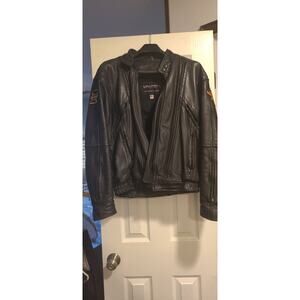 PROTECH Leather Motorcycle Jacket Mens SM Black Biker Coat W/ Harley Patches